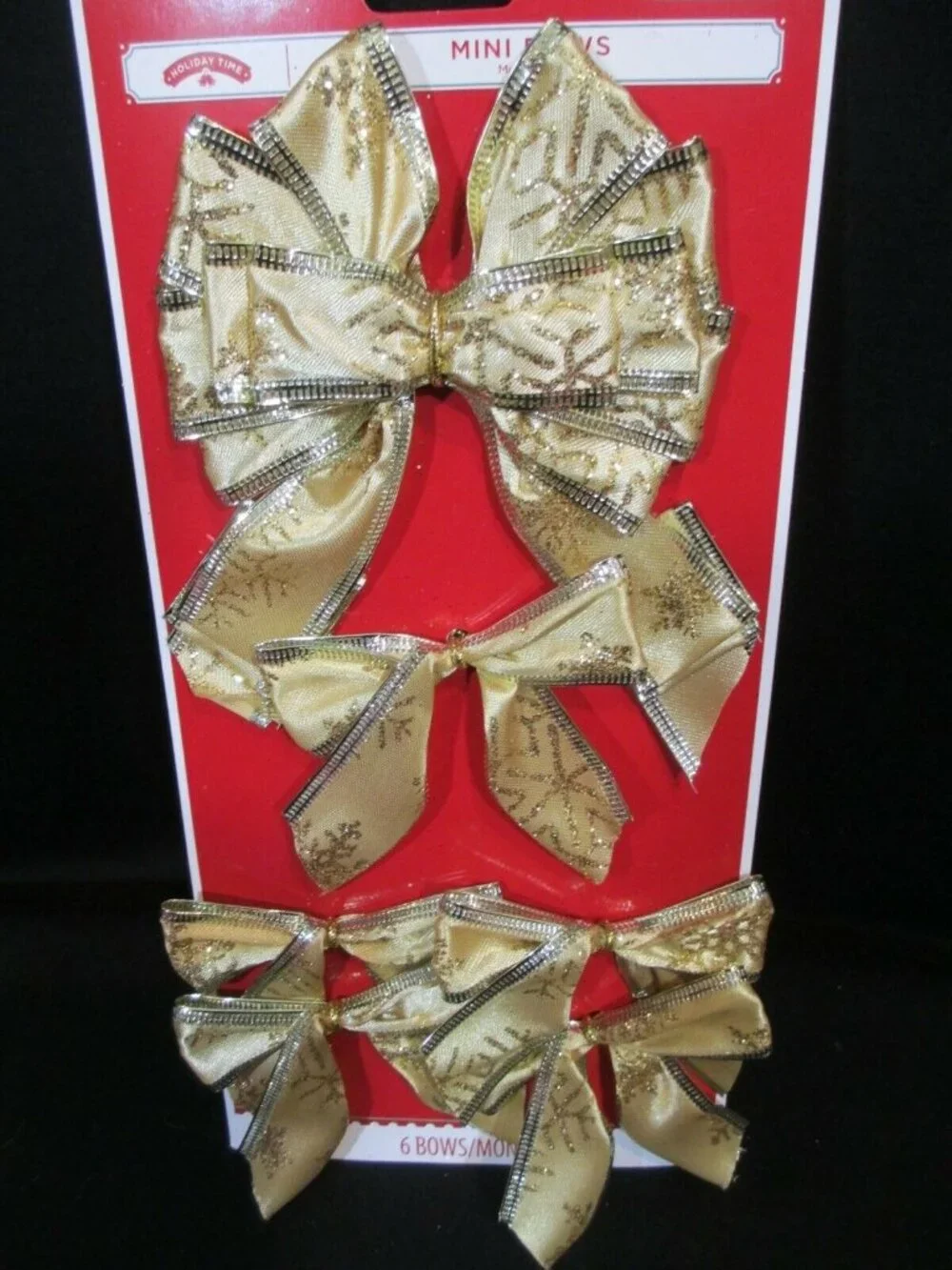 6 Gold Glitter Snowflake Wire Edge Mini Bow Set Christmas Gift Wreath Package